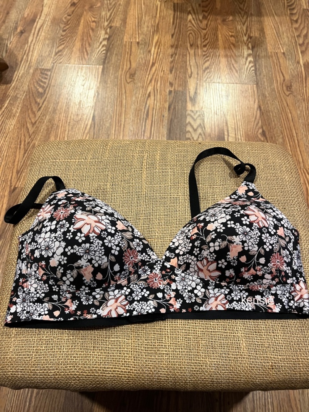 NWOT Kensie Black Floral Bra with Pink and White Blossoms
